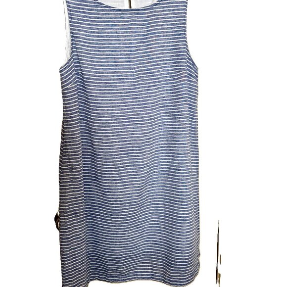 Beach Lunch Lounge Blue Stripe Jaylene Linen & Cotton Sleeveless Dress - Size L - Picture 1 of 6